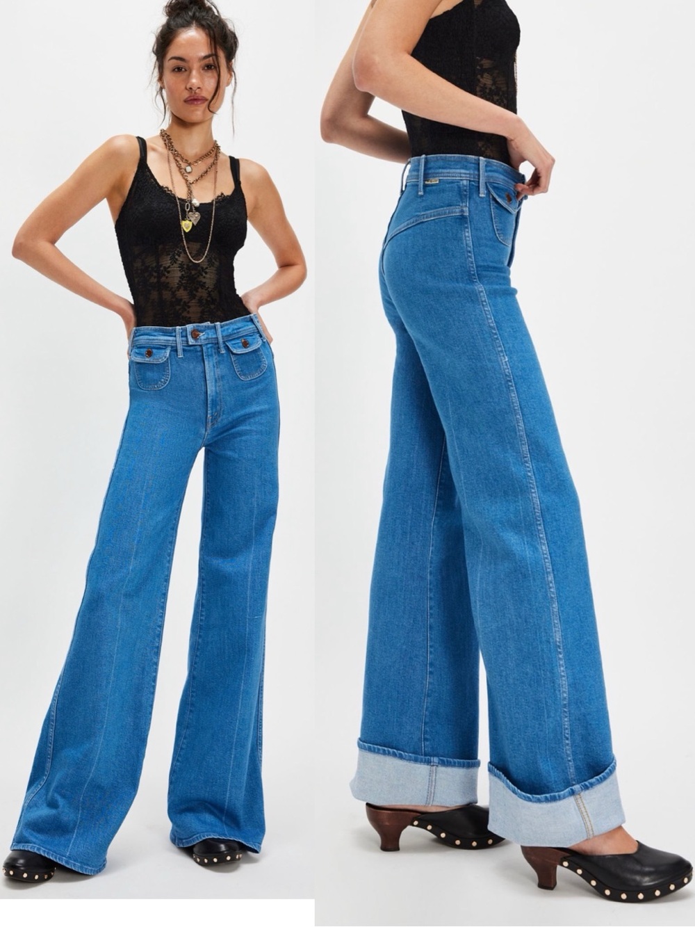 MOTHER The Pocketbook Hustler Roller Heel Jeans Blue Flare 25 EUC